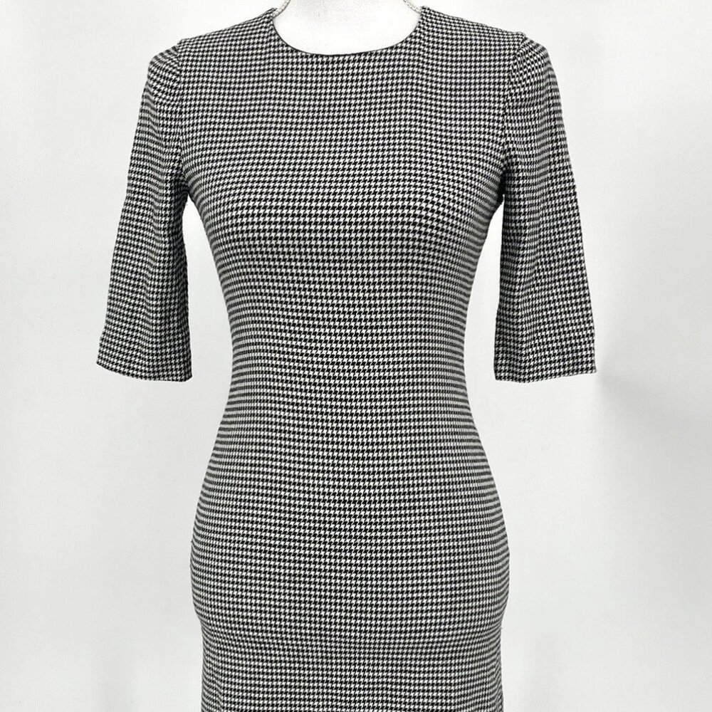 ALICE + OLIVIA Women's Delora Houndstooth Wool Blend White Black Dress Size 2